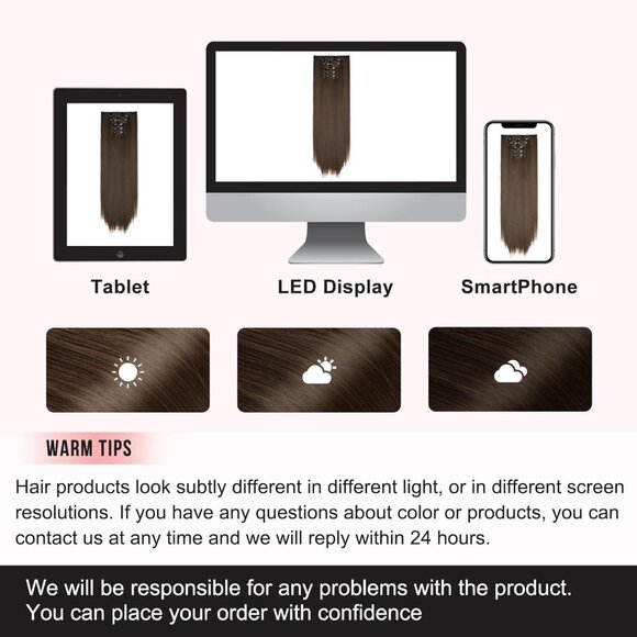 New 6PC Clip-in Hair Extensions 24" Straight Synthetic - Chestnut Brown - Picture 5 of 5